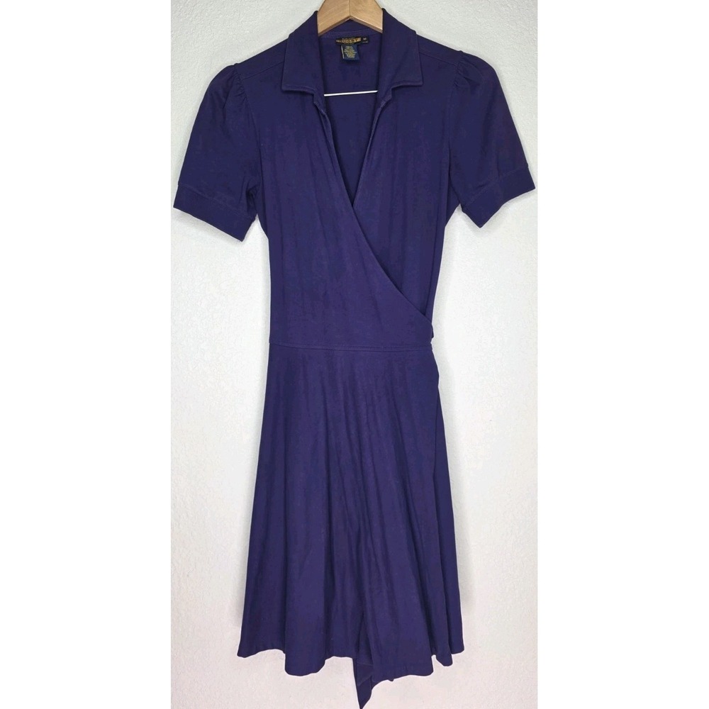 Ralph Lauren Rugby Polo Short Sleeve A-Line Wrap Tie Waist‎ Midi Dress Derby M